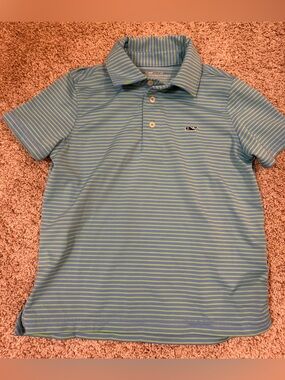 Vineyard Vines Blue and Lime Striped Polo Shirt